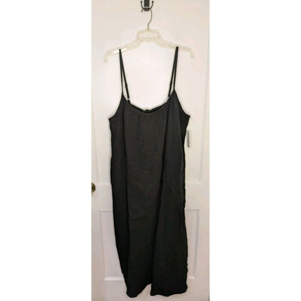 SOL Los Angeles Gauze Maxi Dress Sz Plus XL-2X Black Open Tie Back Flowy Pockets